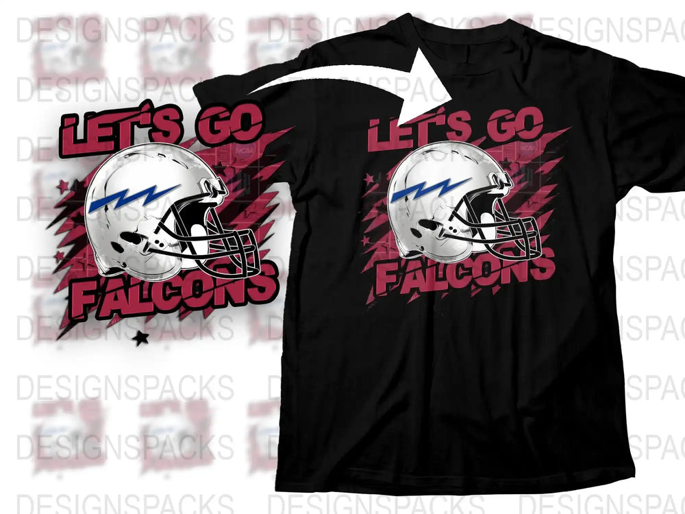 Let's Go Falcons Football Team T-Shirt, Sports Fan Graphic Tee, Black and White Helmet Design Shirt