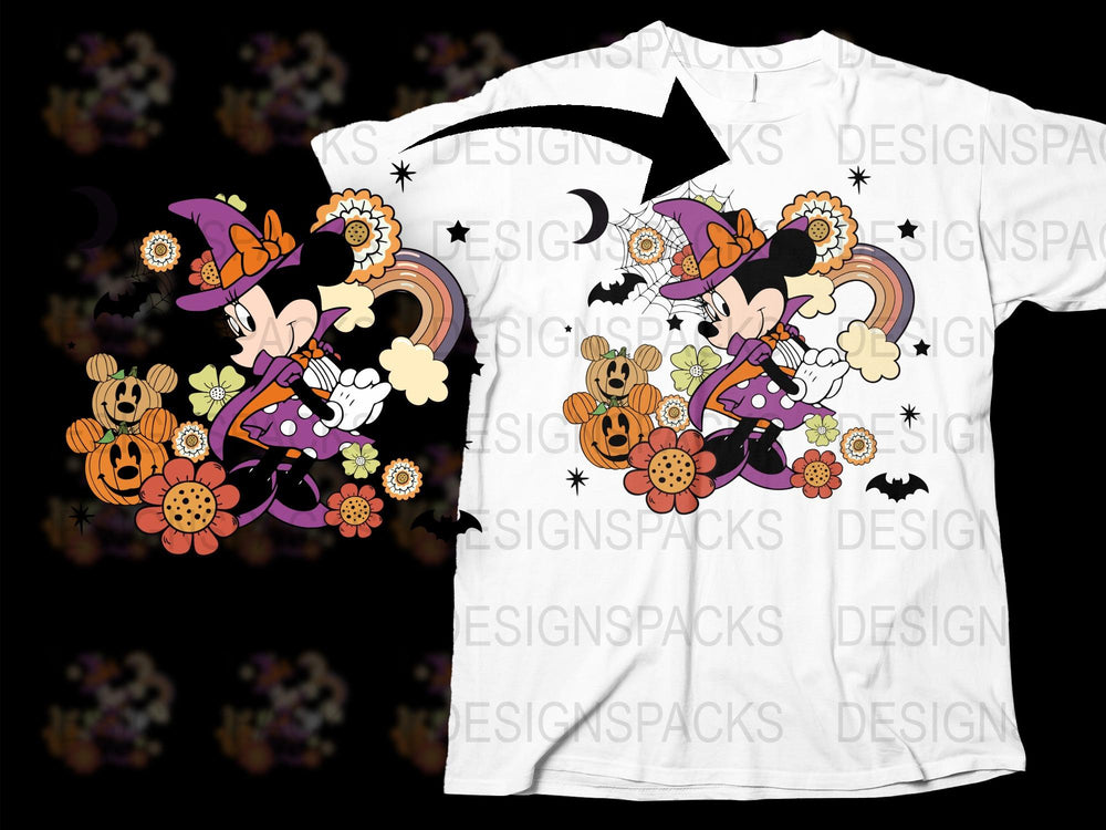 Halloween Witch T-Shirt, Cartoon Witch and Pumpkins, Kids and Adults Halloween Tee, Spooky Graphic Shirt, Fall Festival Apparel