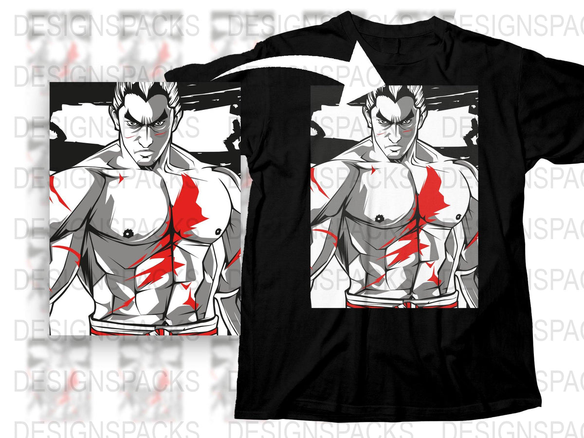 Anime Graphic T-Shirt, Bold Red and White Design on Black Tee, Unisex Manga Apparel, Stylish Casual Streetwear, Gift for Anime Fans