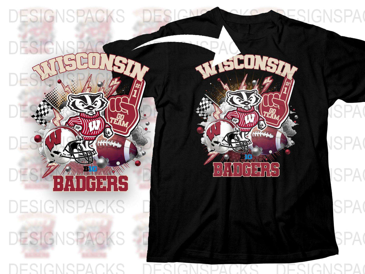 Wisconsin Badgers T-Shirt, College Football Graphic Tee, Sports Fan Apparel, Black Unisex Shirt