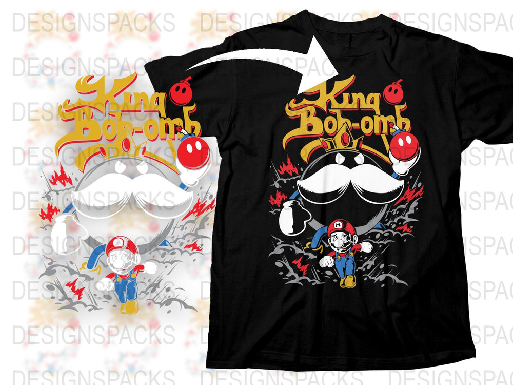 Kung Boo-tom Mario Ghost Themed Black T-Shirt, Video Game Inspired Apparel, Unique Gamer Gift Idea