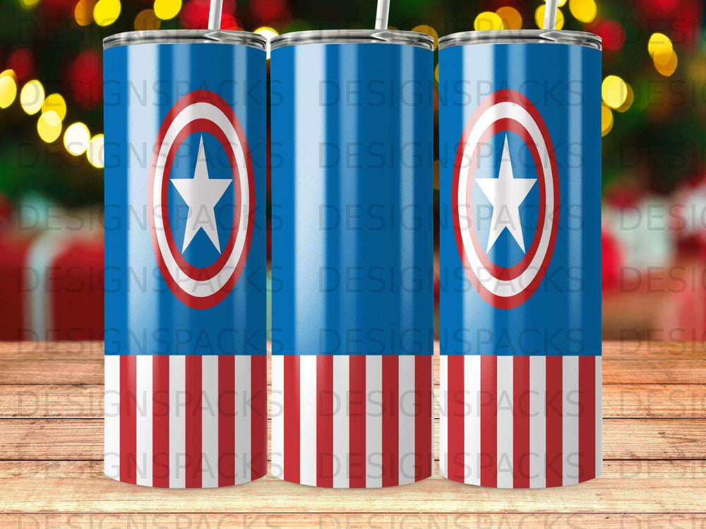 Three tumblers with stars and stripes design.