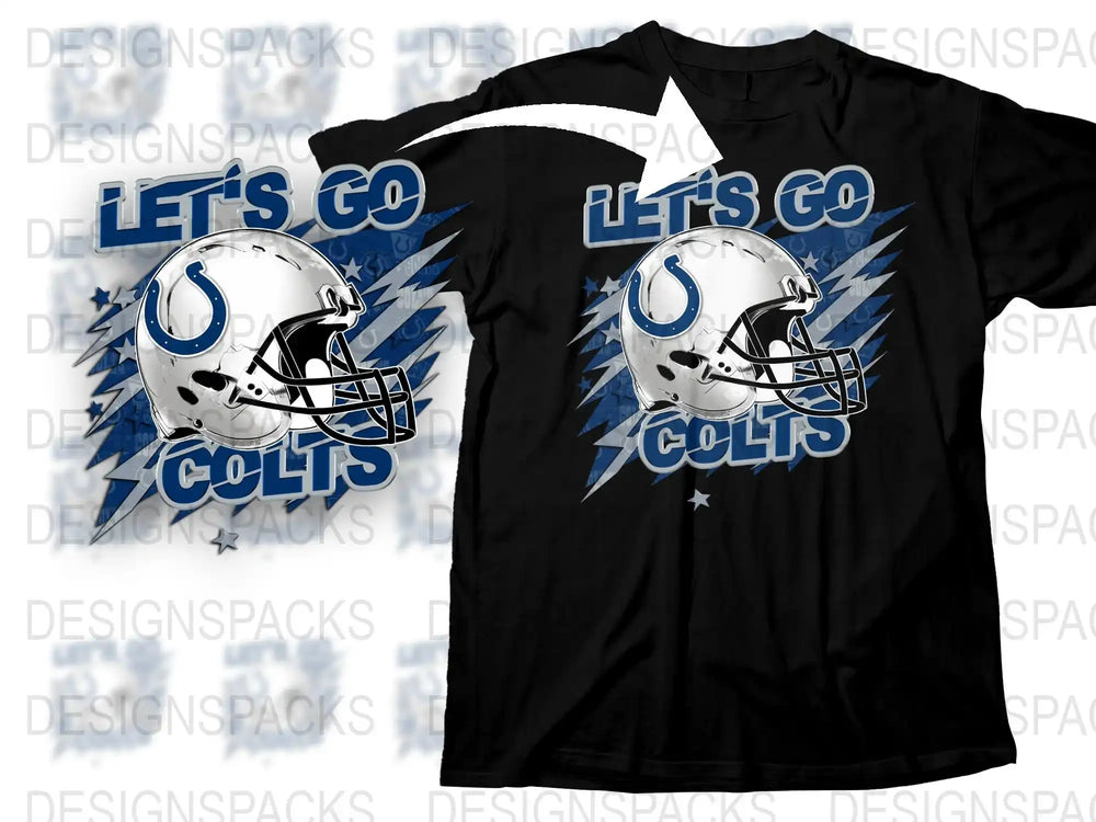 Let's Go Colts Graphic T-Shirt, Indianapolis Football Fan Tee, Sports Apparel, Team Spirit Black Shirt