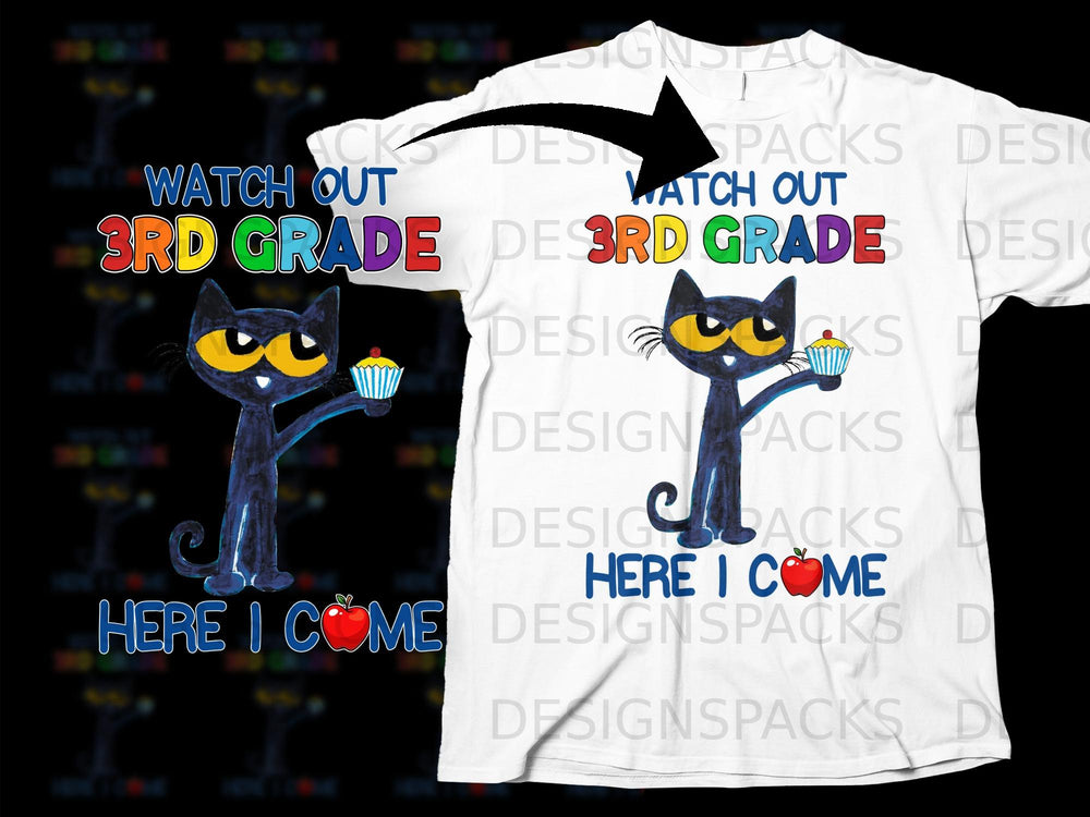 Pete the Cat graphic with "Watch Out 3rd Grade Here I Come" text.