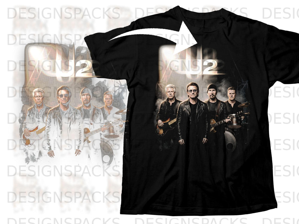 Black t-shirt featuring the band U2 with the number "2" integrated.