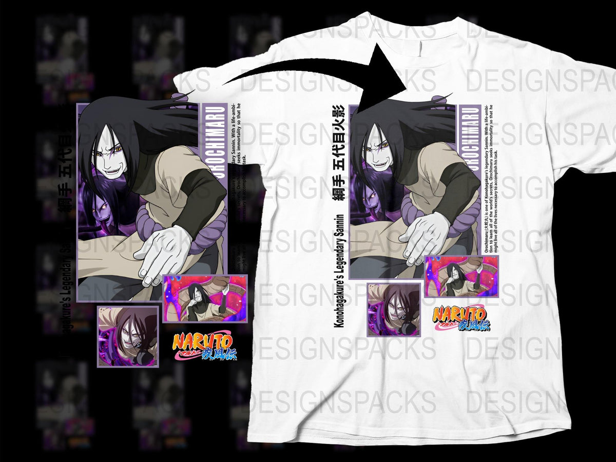 Naruto Anime T-Shirt, Orochimaru Graphic Tee, Unisex Manga Shirt, Black and White, Fan Merchandise