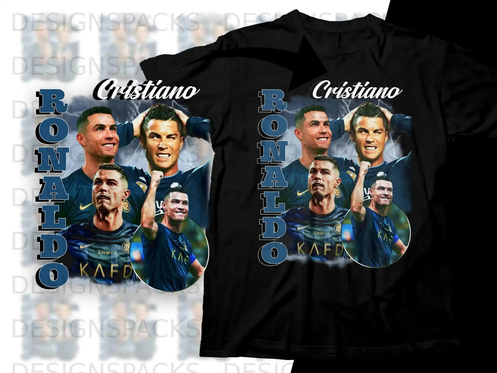 Cristiano Ronaldo t-shirt design with player images and "KAFD" text.