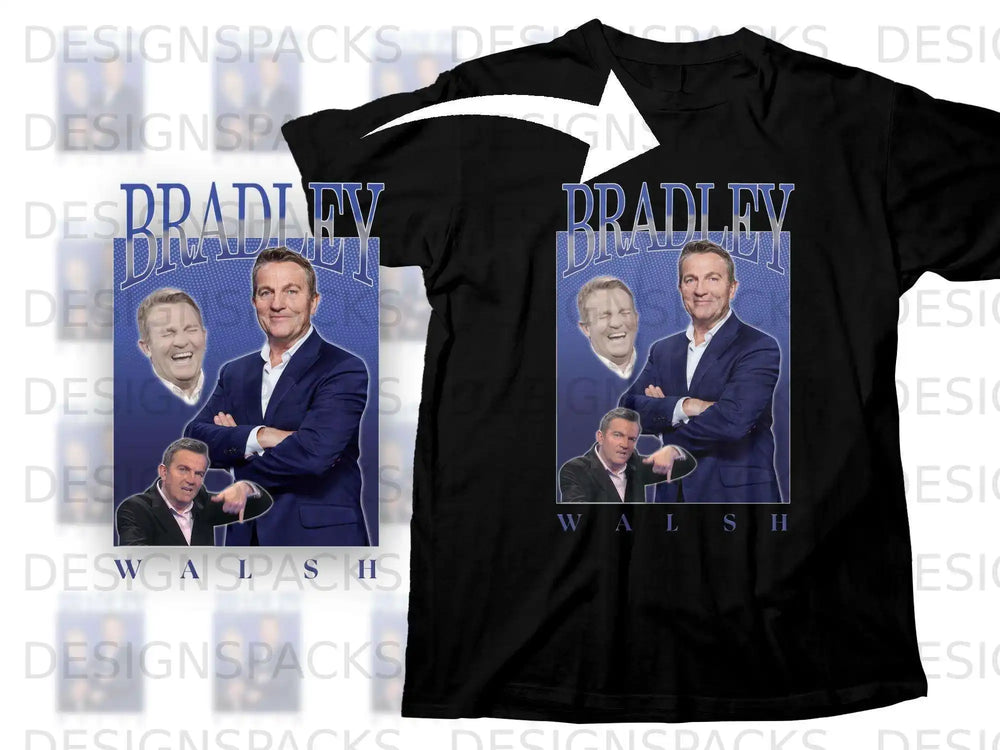 T-shirt featuring Bradley Walsh with his name and "WALSH" below.