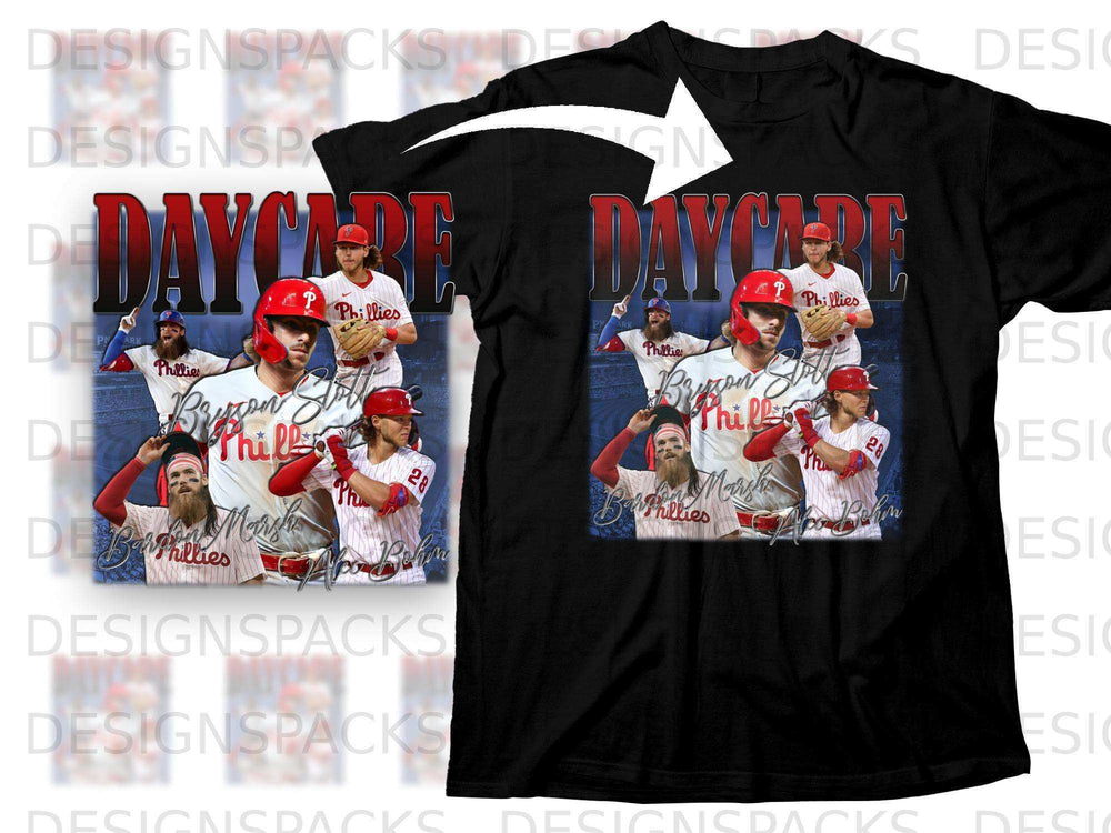 Black t-shirt with collage of Philadelphia Phillies baseball players.