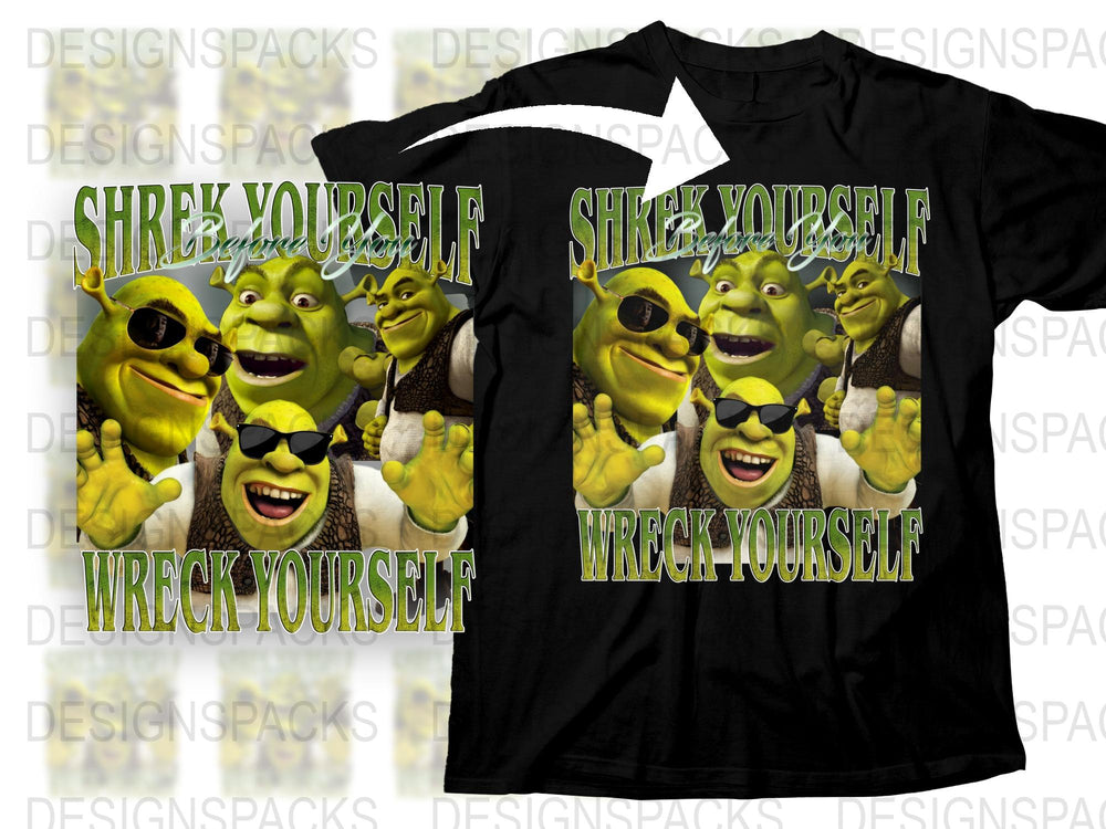 Shrek Yourself Wreck Yourself Graphic T-Shirt, Funny Movie Quote Tee, Unisex Black Cotton Shirt