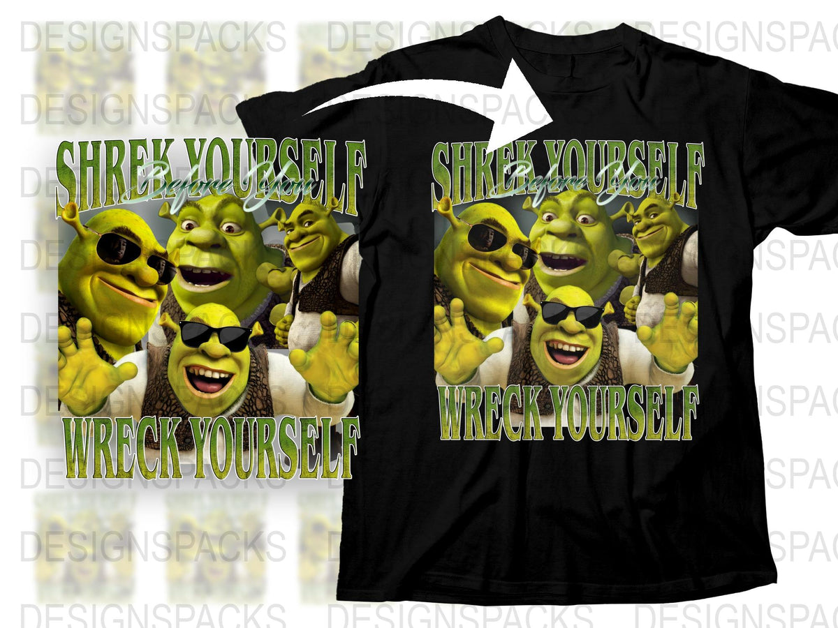 Shrek Yourself Wreck Yourself Graphic T-Shirt, Funny Movie Quote Tee, Unisex Black Cotton Shirt