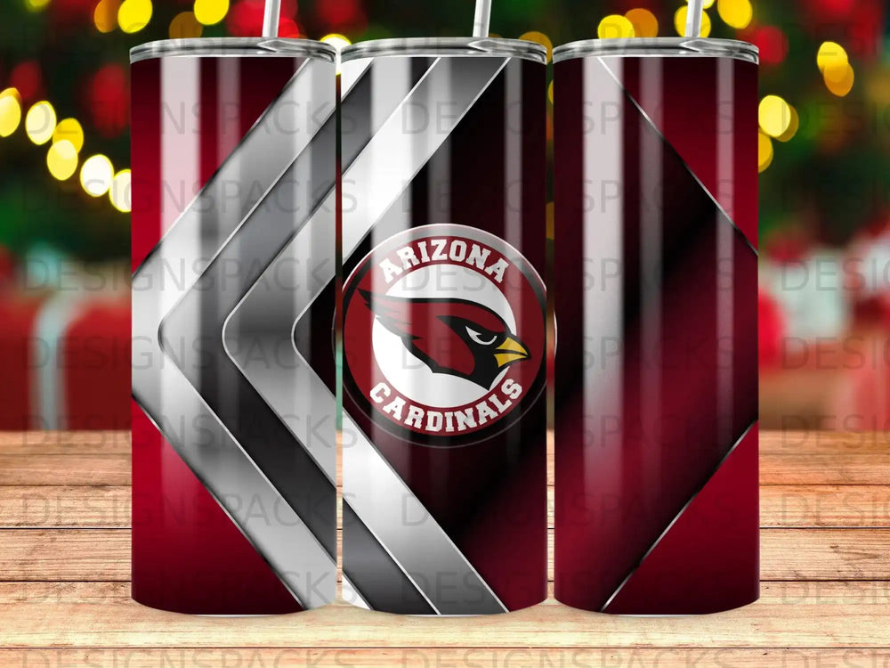 Arizona Cardinals logo on a tumbler with a diamond pattern.