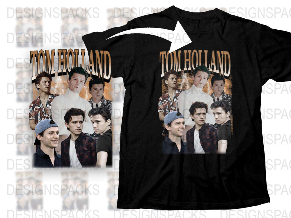 Tom Holland Fan T-Shirt, Celebrity Photo Collage, Casual Wear Black Tee, Unique Gift Idea for Movie Fans