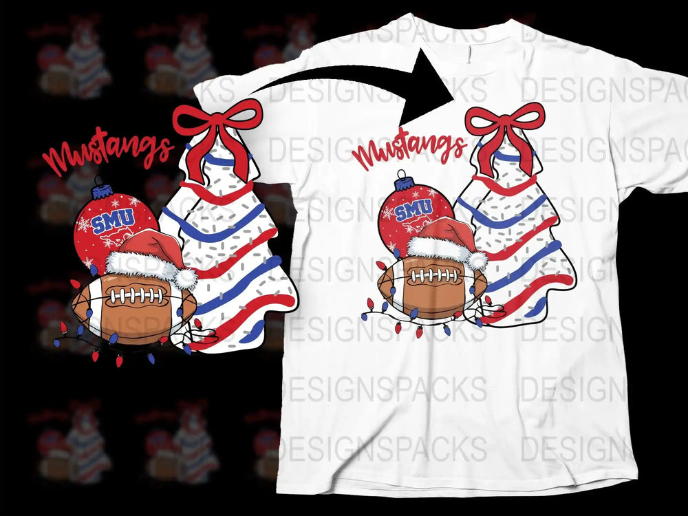 SMU Mustangs Christmas T-Shirt, Festive Holiday Graphic Tee, College Football Apparel, Casual Winter Clothing