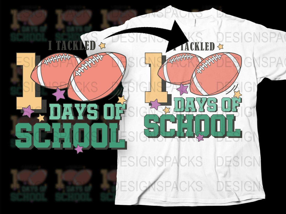 100 Days of School T-Shirt Football Theme Kids Celebration Tee Colorful Graphic Design Teacher Gift