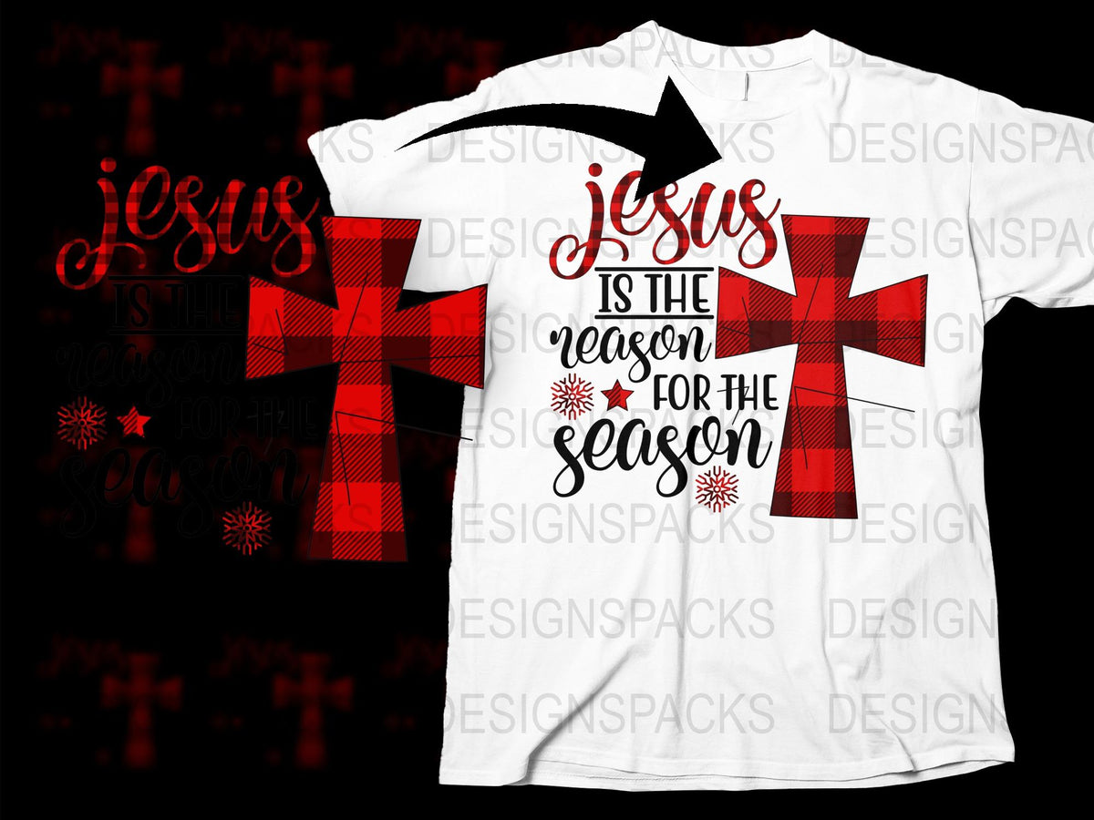 Jesus Is The Reason For The Season T-Shirt, Christmas Graphic Tee, Religious Holiday Shirt, Festive Red Cross Design, Unisex Apparel