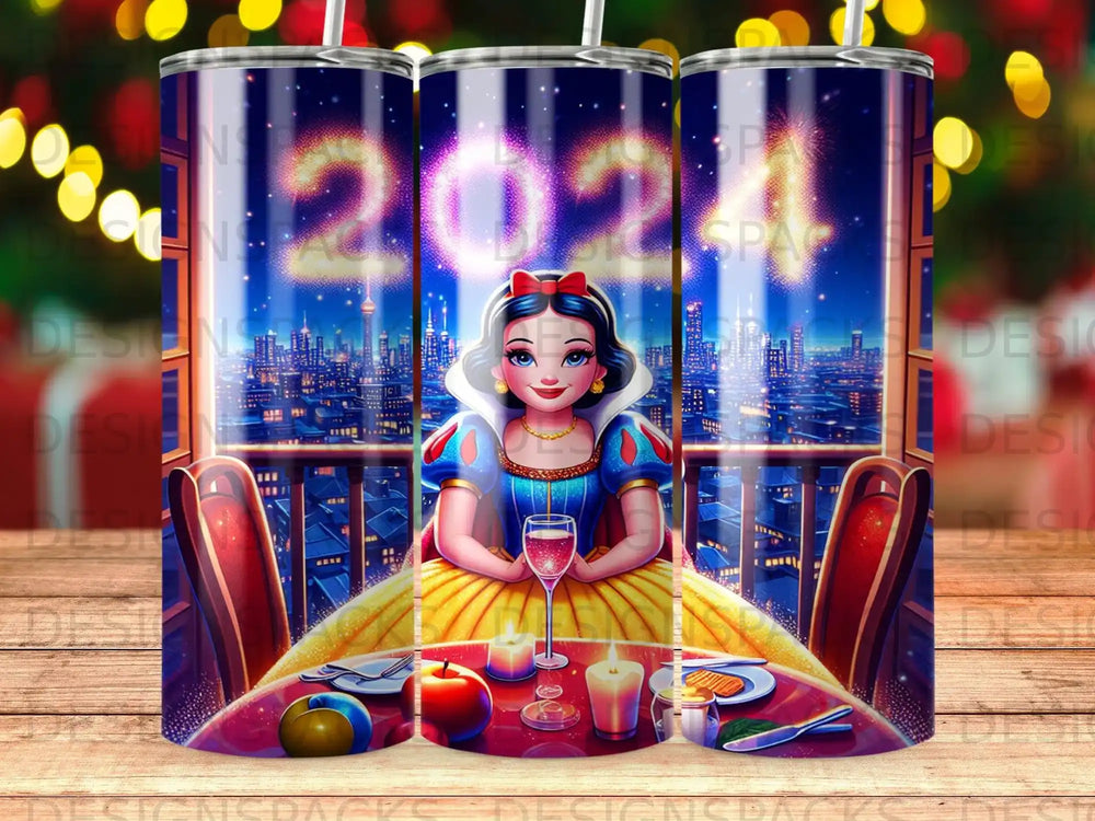 Snow White with city skyline and "2024" in background.