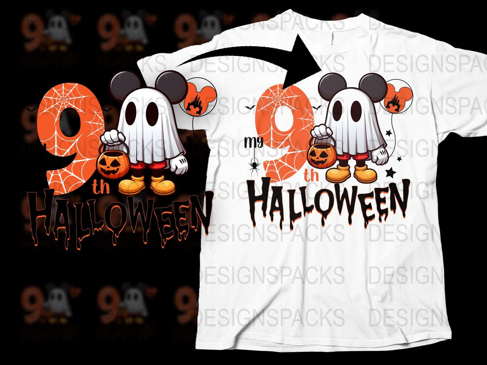 Halloween Themed T-Shirt with Ghost and Pumpkin Design, Cute Kids' and Adults' Festive Apparel