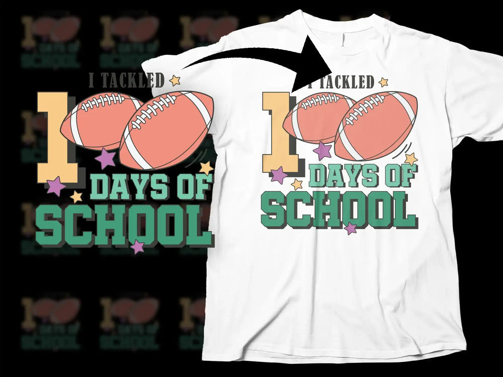 Kids 100 Days of School T-Shirt, Football Themed School Celebration Shirt, Colorful Graphic Tee for Children, School Milestone Top
