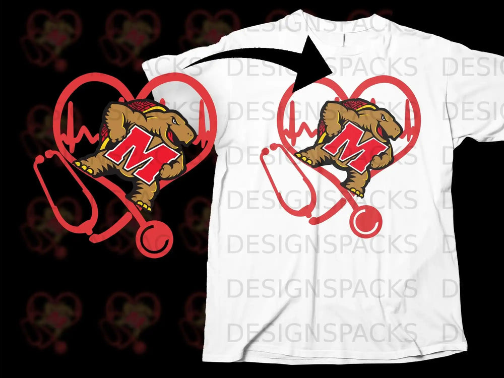 Heartbeat Stethoscope Turtle Design on White Shirt