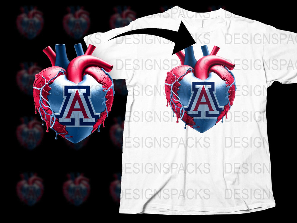 Arizona Heart Graphic T-Shirt, Anatomical Heart Design, Sports Fan Tee, University Inspired, Casual Wear
