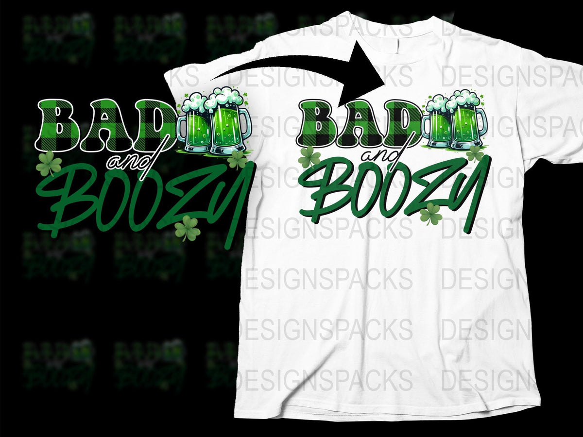 Bad and Boozy T-Shirt, Saint Patrick's Day Beer Graphic Tee, Irish Celebration Shirt, Fun Party Apparel
