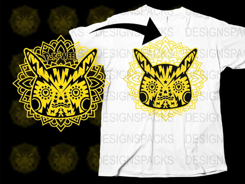 Unique Tribal Pokemon Inspired T-Shirt, Yellow and Black Graphic Tee, Unisex Adult Clothing