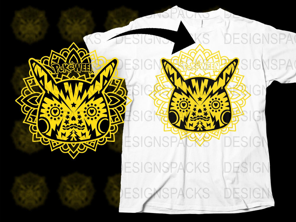 Unique Tribal Pokemon Inspired T-Shirt, Yellow and Black Graphic Tee, Unisex Adult Clothing