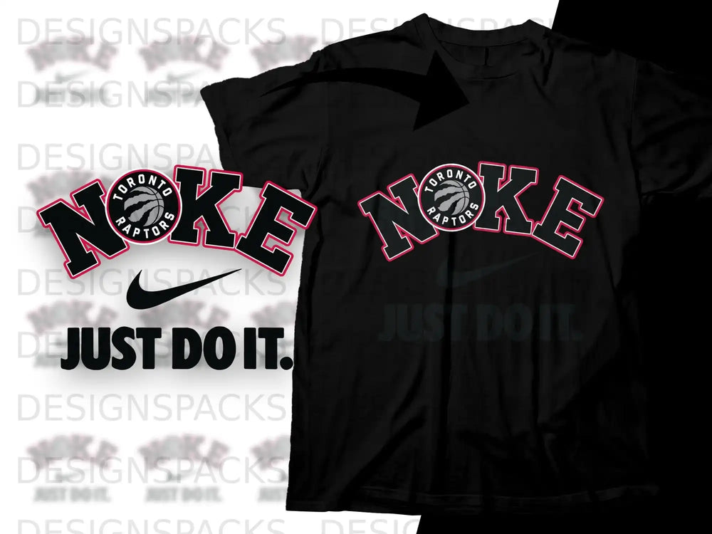 Black t-shirt with Toronto Raptors logo and "Just Do It." slogan.