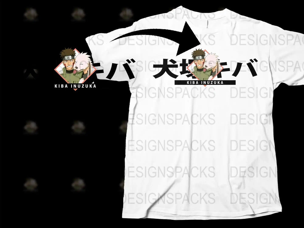 Anime Kiba Inuzuka Graphic T-Shirt, Unisex White Tee, Japanese Text, Fan Apparel