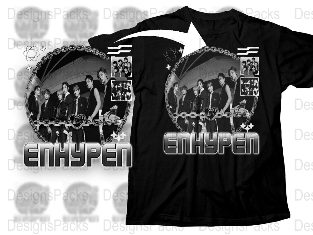 ENHYPEN Band Graphic T-Shirt, K-Pop Music Fan Merch, Black Cotton Tee, Unisex Pop Culture Apparel