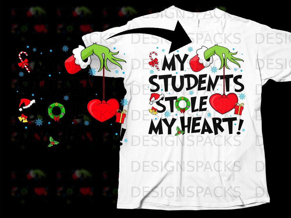 The Grinch's hands hold hearts with "My Students Stole My Heart!" text.