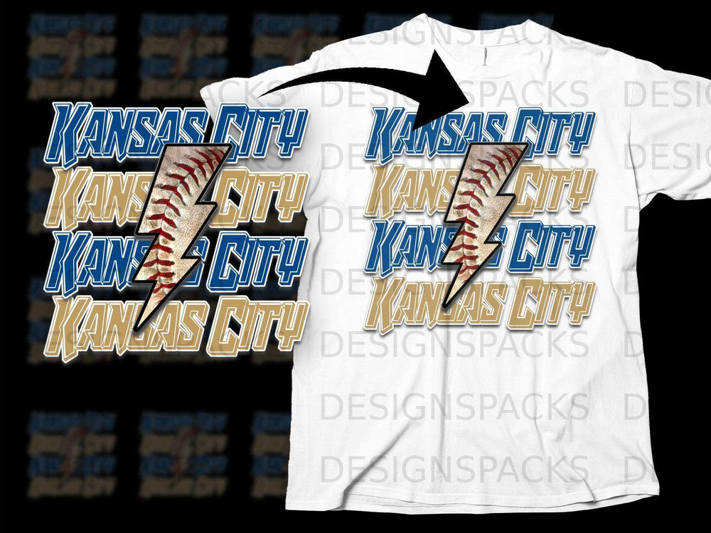 Kansas City Baseball Lightning Bolt T-Shirt