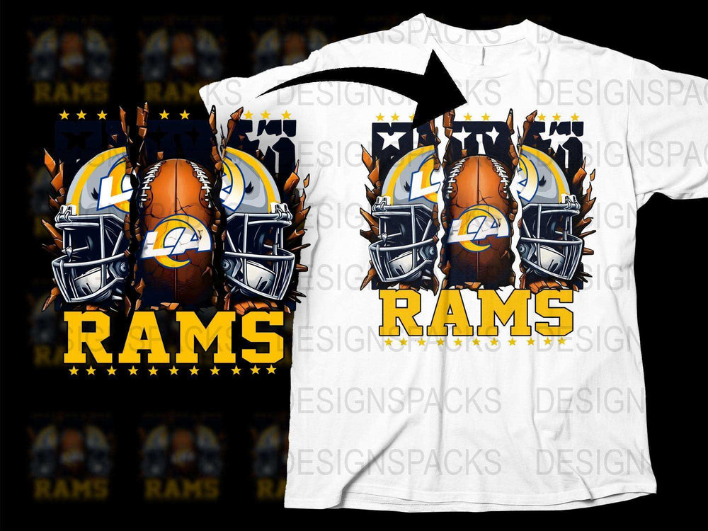 Rams Football Helmet Graphic T-Shirt, Sports Fan Apparel, White Tee, Casual Wear, Athletic Style Shirt