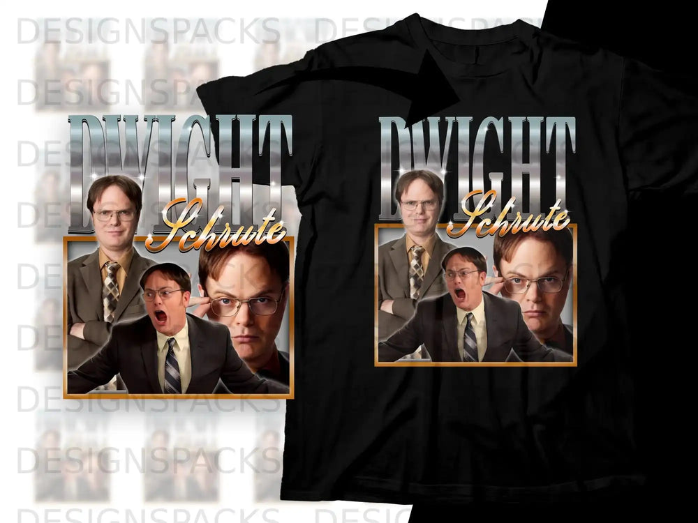Dwight Schrute graphic tee with character portrait and distressed "Dwight Schrute" text.