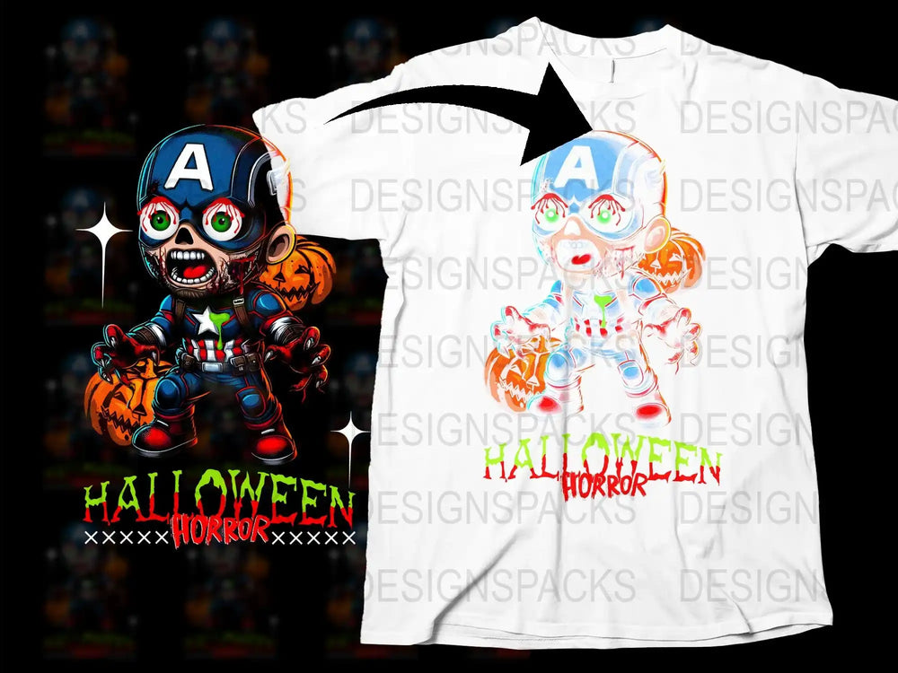Halloween Horror Captain America Zombie T-Shirt, Scary Superhero Graphic Tee, Unique Comic Style, Adult and Kids Sizes Available