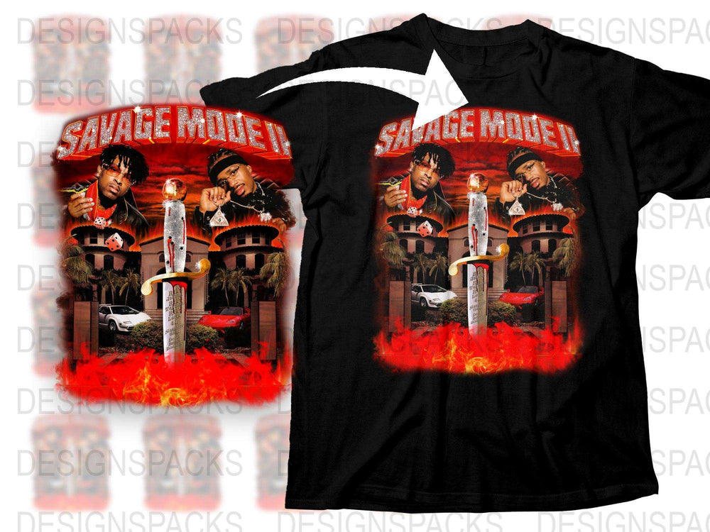 Savage Mode II Album Cover T-Shirt, Hip Hop Graphic Tee, Urban Music Fan Apparel, Black Unisex Cotton Shirt