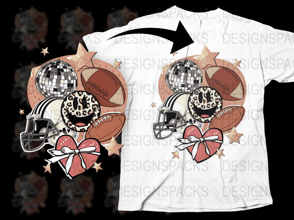 Sports Theme T-Shirt Design, Football Leopard Print, Checkered Pattern, Casual Wear for Game Day