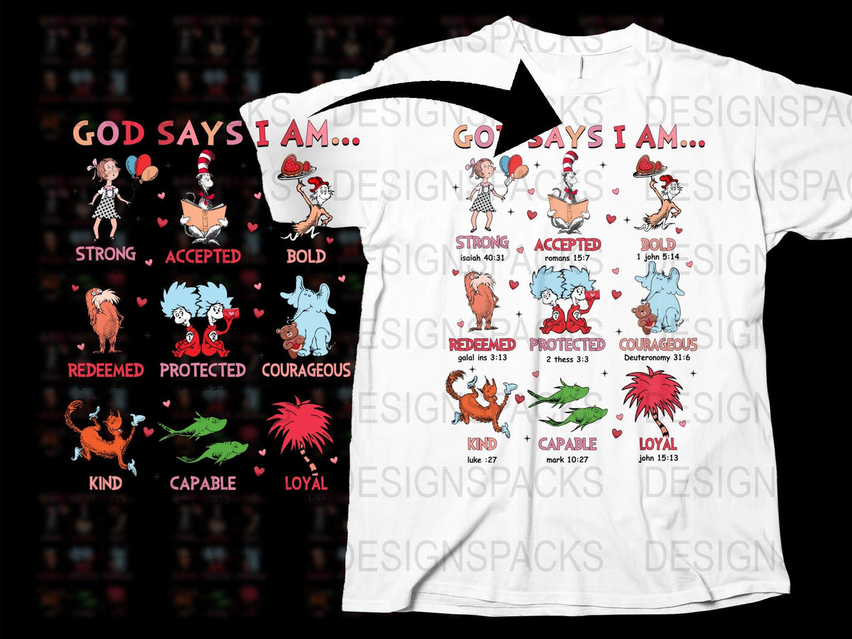 Christian T-Shirt, God Says I Am Strong, Protected, Accepted, Inspirational Tee, Gift for Her, Religious Clothing, Bold Design