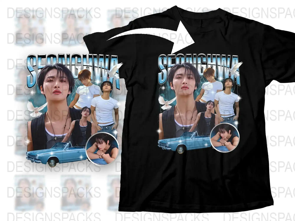 Vintage Car and Multiple Poses Graphic T-Shirt, Retro Style Black Tee, Fashionable Casual Wear