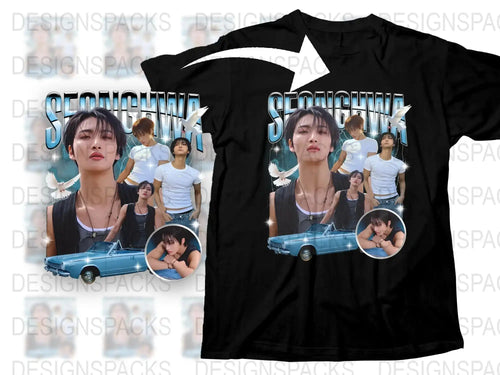 Vintage Car and Multiple Poses Graphic T-Shirt, Retro Style Black Tee, Fashionable Casual Wear