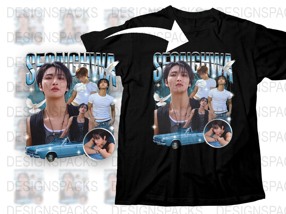 Vintage Car and Multiple Poses Graphic T-Shirt, Retro Style Black Tee, Fashionable Casual Wear