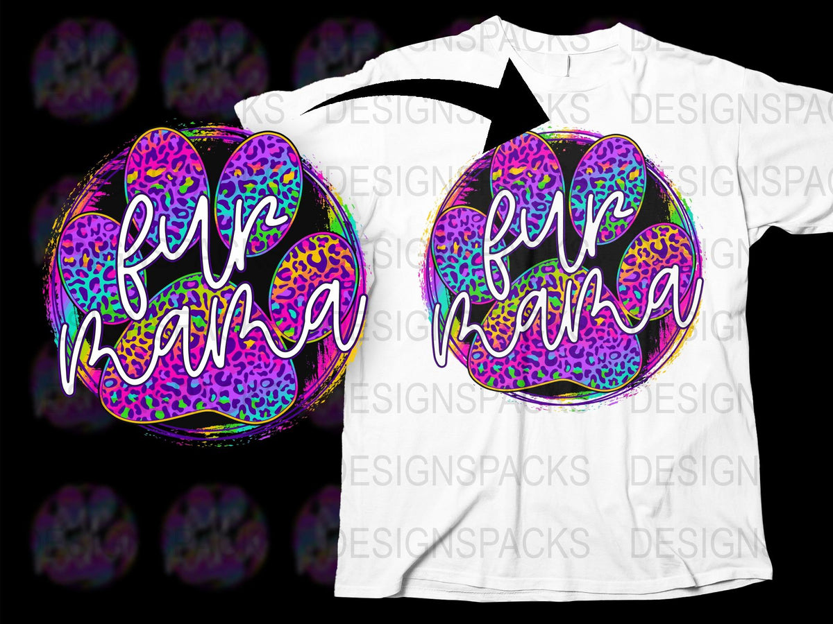 Funky Fur Mama Leopard Print Paw Graphic T-Shirt, Colorful Animal Print Tee for Pet Lovers
