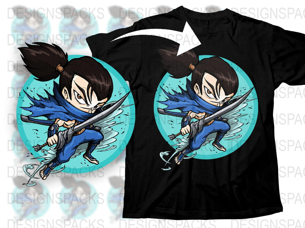 Anime Warrior T-Shirt, Cool Blue Ninja Graphic Tee, Unisex Manga Style Shirt, Casual Streetwear, Unique Gift Idea