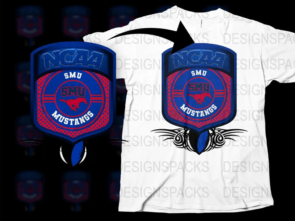 SMU Mustangs NCAA Sports Fan T-Shirt, College Football Graphic Tee, Blue and Red Logo Shirt
