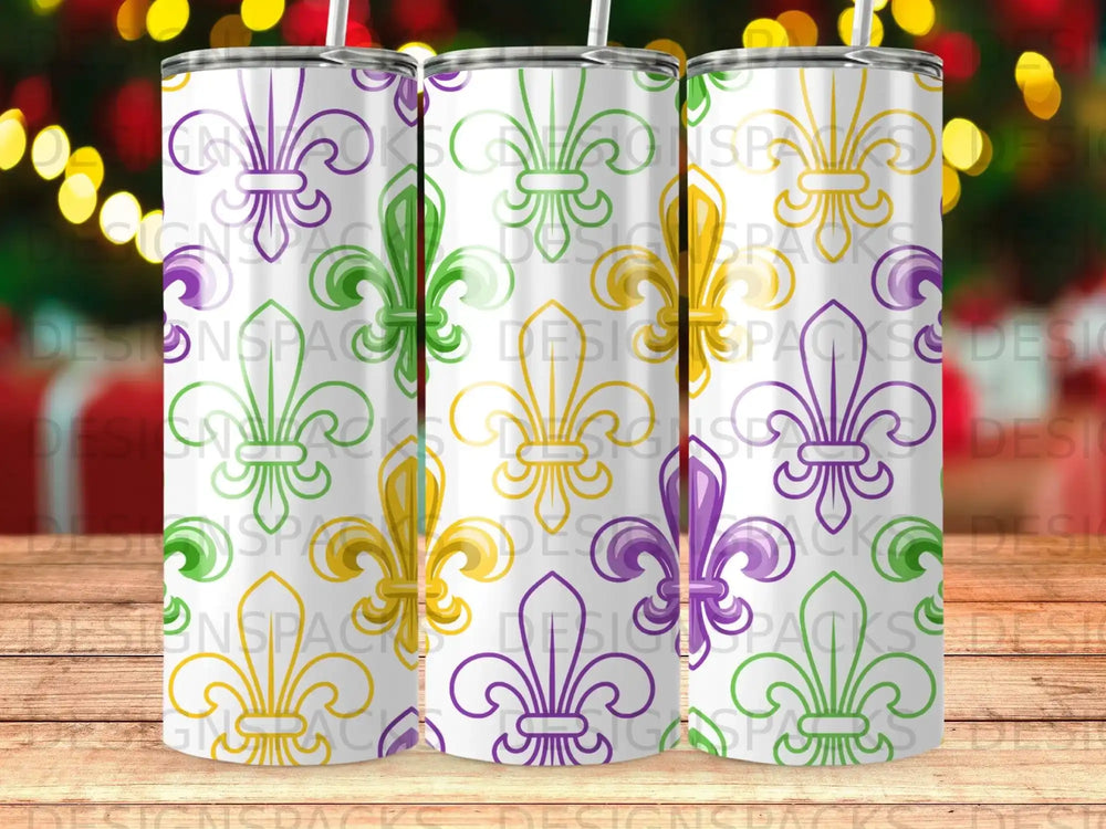 White Mardi Gras Purple Green Gold Fleur De Lis Tumbler product type