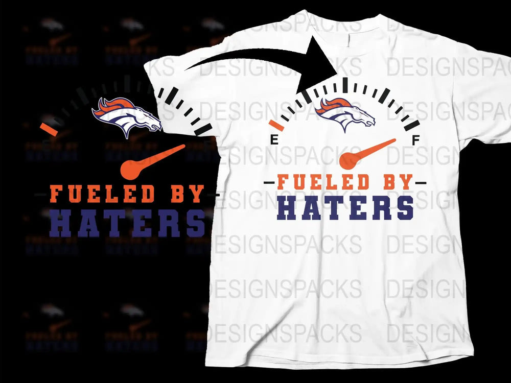 Fueled by Haters T-Shirt, Denver Football Fan Tee, Orange Navy White Sports Shirt, Trendy Football Season Apparel, Casual Graphic Tee