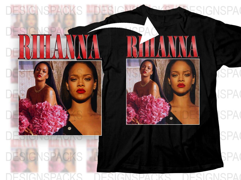 Rihanna Inspired T-Shirt, Fashion Tee, Graphic Portrait Print, Black Shirt, Pop Culture Apparel