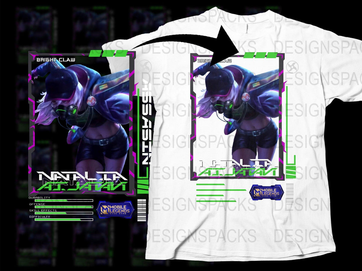 Mobile Legends Bright Claw Natalia Graphic T-Shirt, Unisex Gaming Apparel, Purple and White Tee
