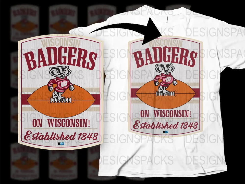 Wisconsin Badgers Vintage T-Shirt, Retro College Football Tee, Established 1848, Unisex White Top